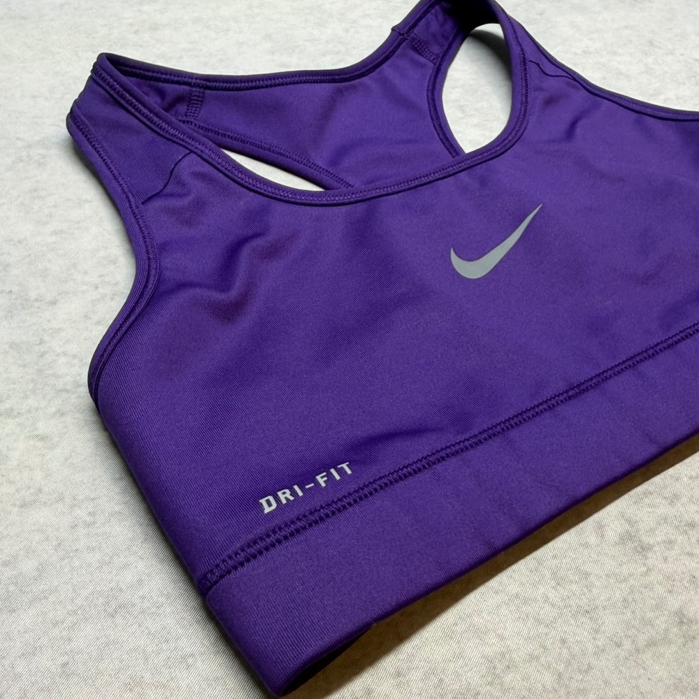 Nike Dri-Fit Racerback Medium Support Girls Large‎ (XS) Purple Swoosh Sports Bra - Picture 3 of 7